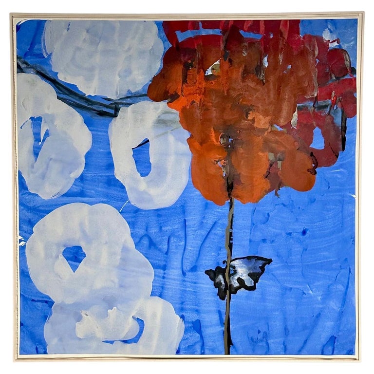 Modern, Large Watercolor, Abstract Blue Sky, Floating, Framed, c. 1990s