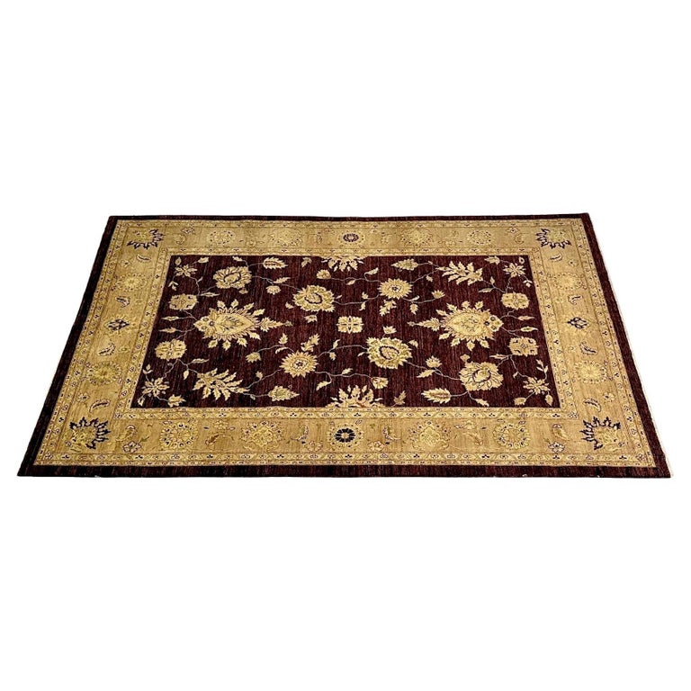 Indian, Wool Carpet, Burgundy and Beige, 21st Century