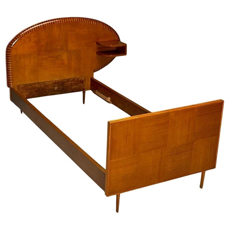 Italian Mid-Century Modern, Twin Bed with Shelf, Marquetry, Italy, 1950s