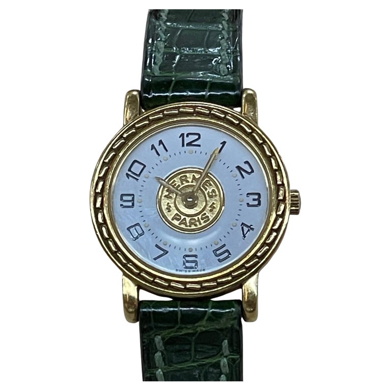 Hermès Paris 18 Kt Gold 'Sellier' Wristwatch, Crocodile Strap