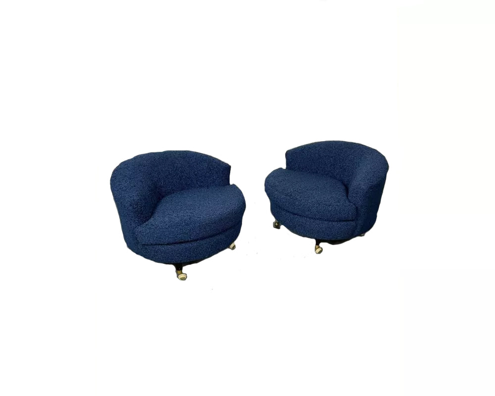 Pair of Mid-Century Rolling Swivel Lounge / Slipper Chairs, Baughman Style