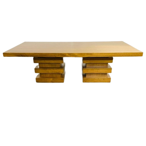 Modern Oak Double Pedestal Base Dining / Conference Table, Geometric Design