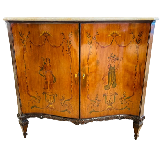 Edwardian Adams Style Marble-Top Curved Front Finely Detailed Commode