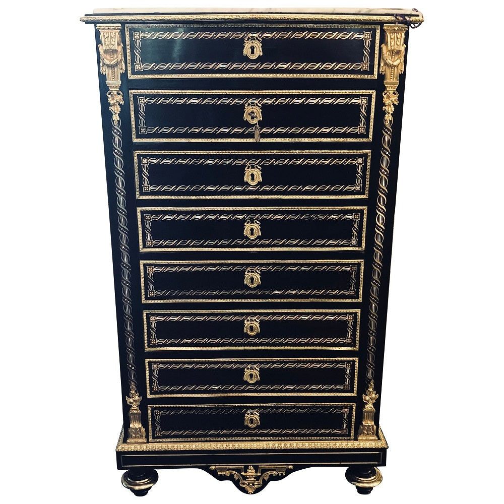 19th Century Edwardian Bouille Inlaid and Bronze Mounted Abattant Chest Desk