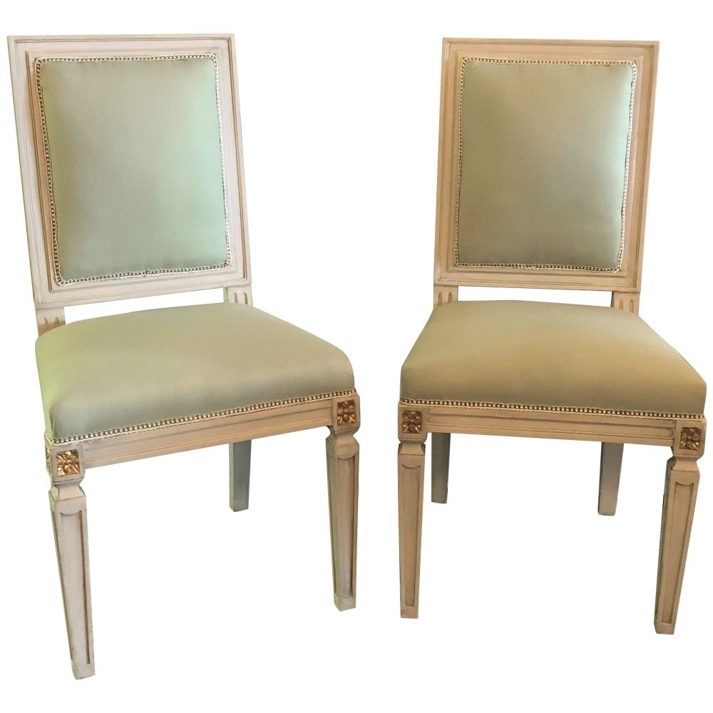 Set of 14 Jansen Inspired Gilt and Paint Decorated Side Chairs