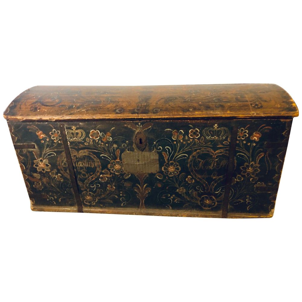 Original Painted Dowry Chest Trunk or Luggage, Dated 1840