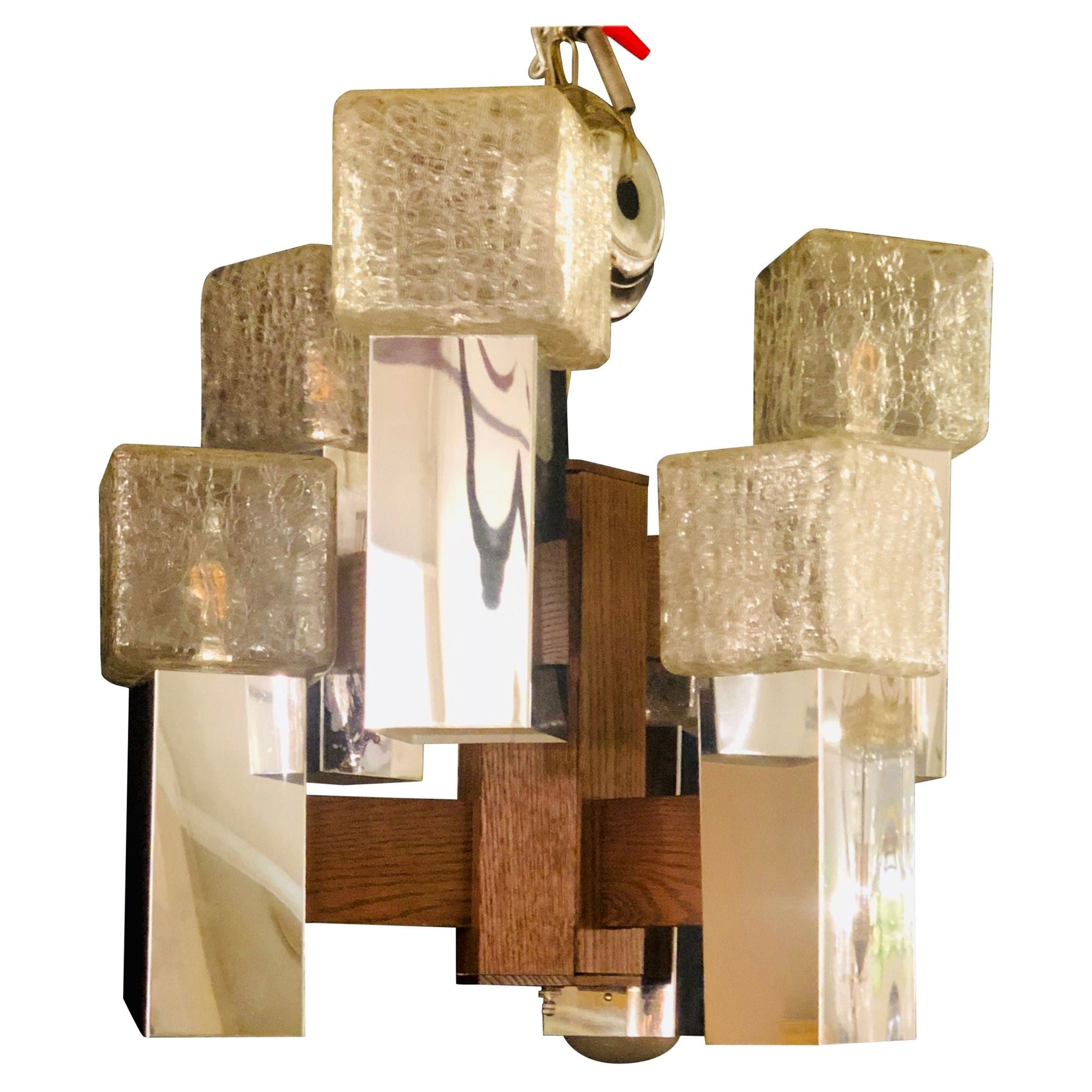 Art Deco Style Glass and Burl Wood Chandelier with 12 Lights and 2 Tier