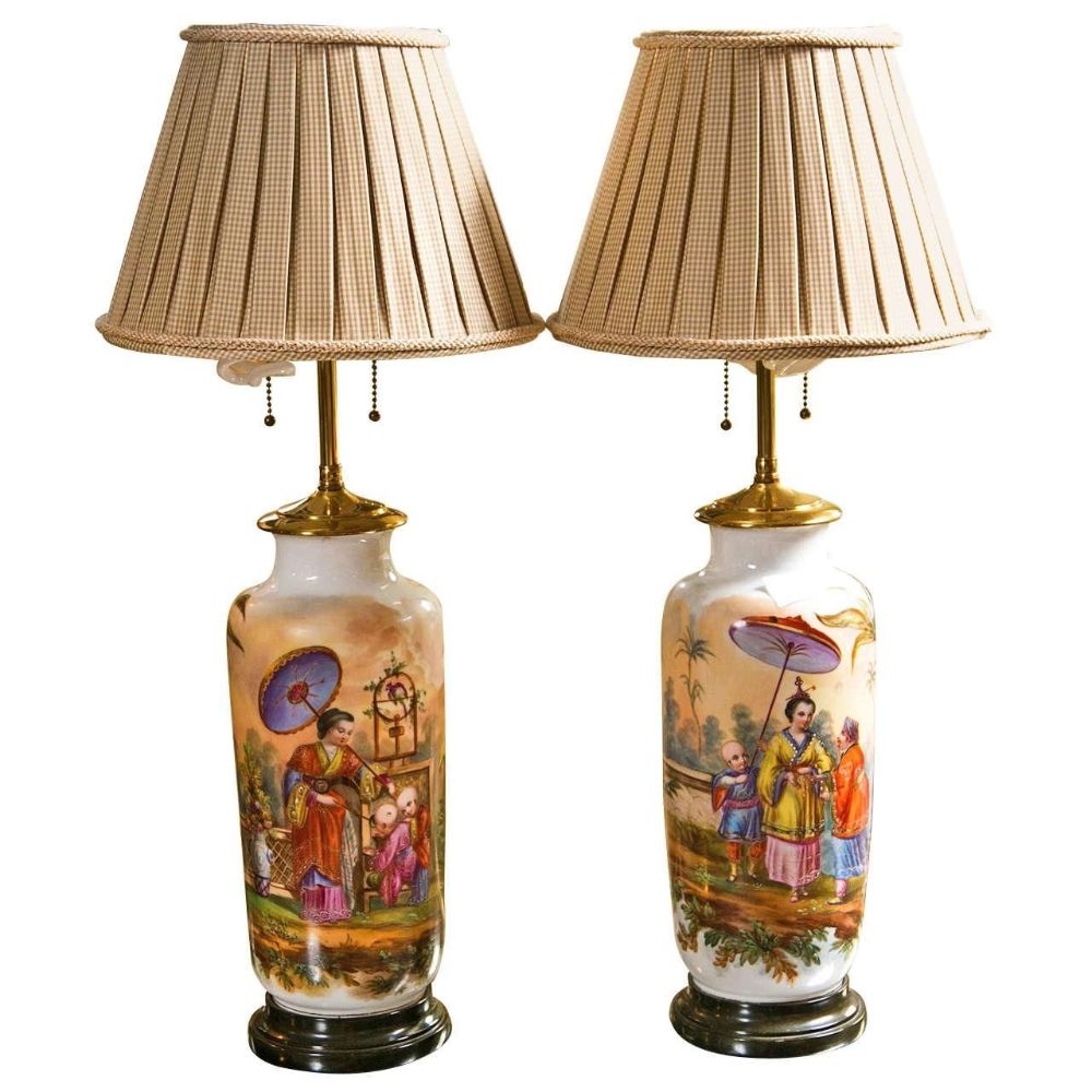 19 C. French Chinoiserie Porcelain Lamps - Pair