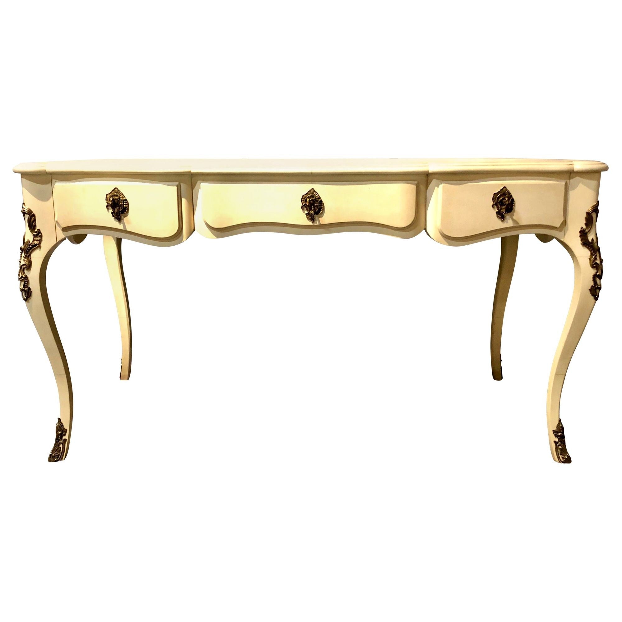 Hollywood Regency Style Parchment Desk Louis XV Style