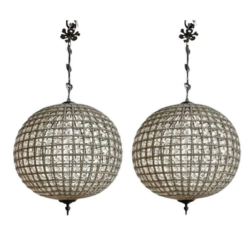 Art Deco, Round Chandeliers, Beveled Crystal, Metal, United States, 1980s