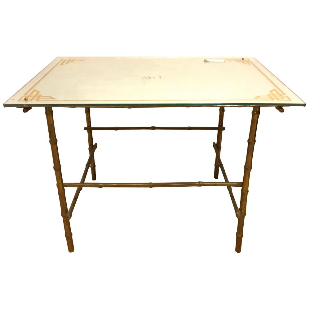 Hollywood Regency Bronze Based Églomisé Top Coffee Table