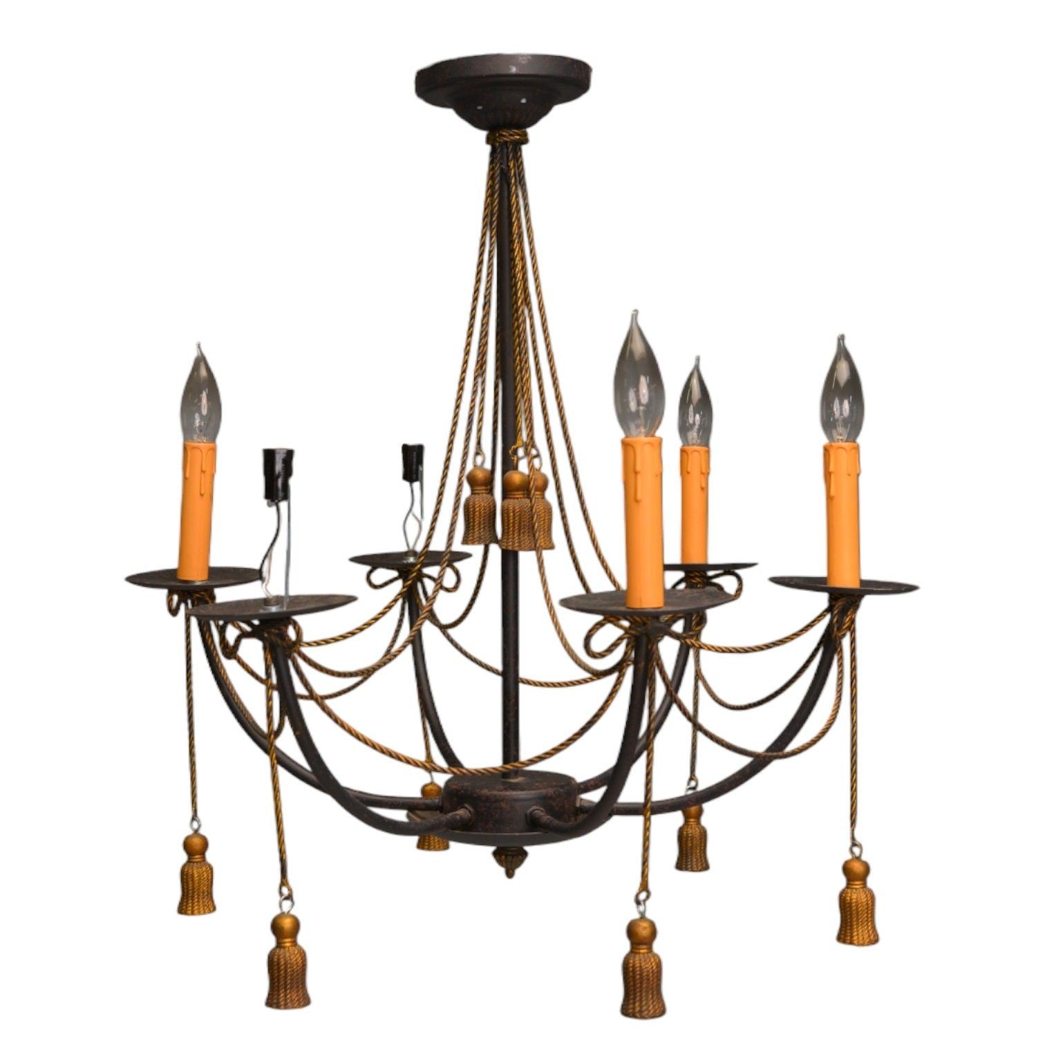 Hollywood Regency Style, Metal, Brass, Tassel Motif Chandelier, USA, 1960s