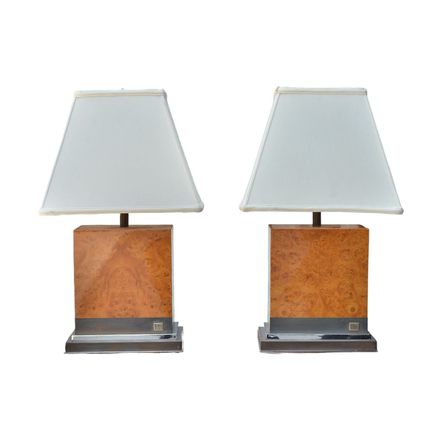 Jean Claude Mahey, Burl Wood, Chrome, Table Lamps, France, 1960s
