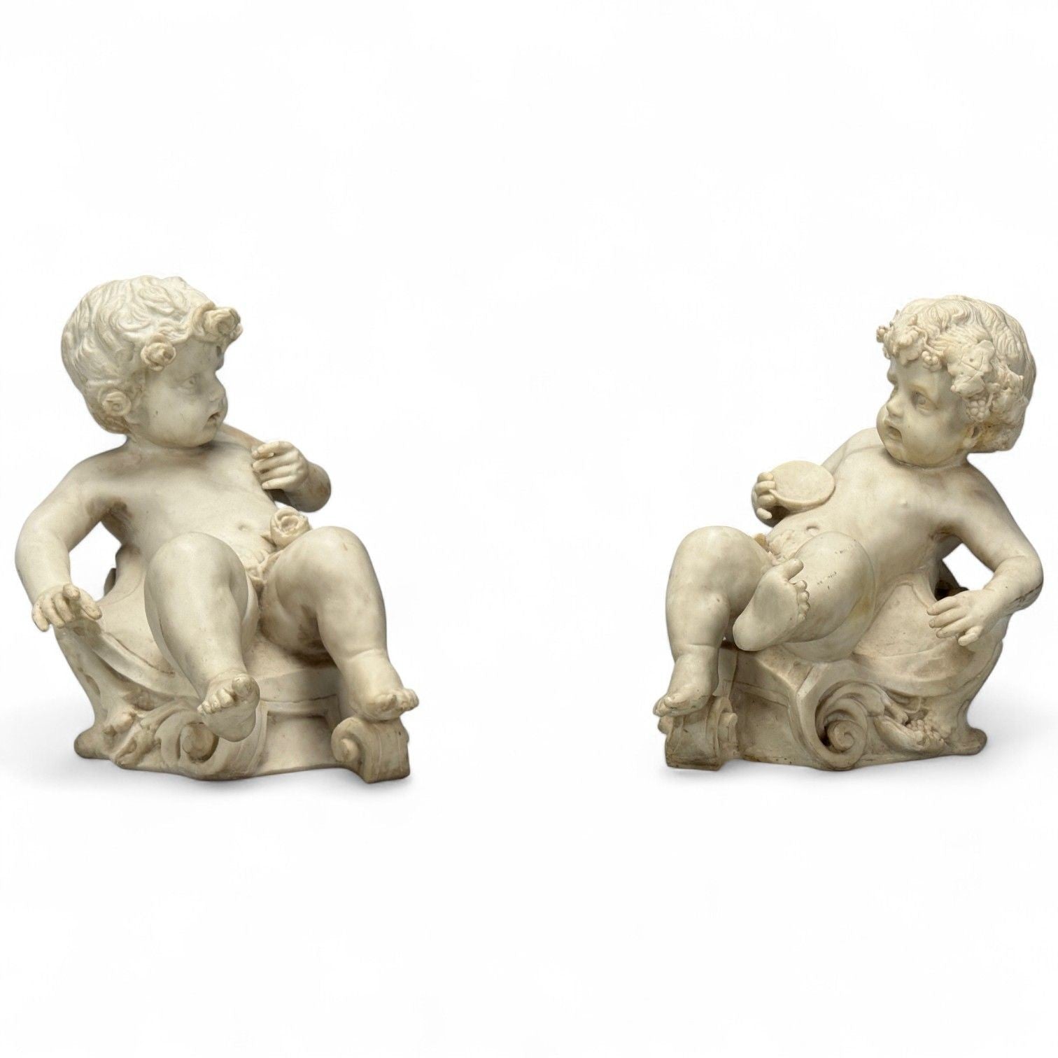 Neoclassical, Faux Marble, Seated Angel Busts on Sleighs, Italy, 1960s