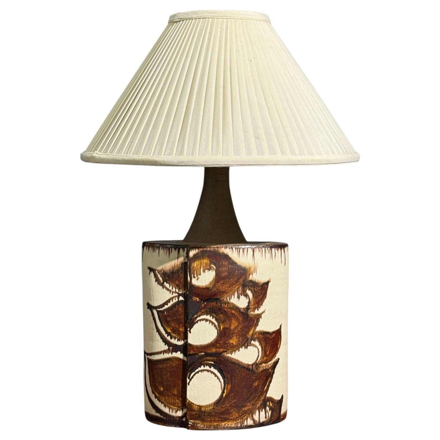 BJ Keramik, Large Table Lamp, Brown Stoneware, Denmark, 1960's