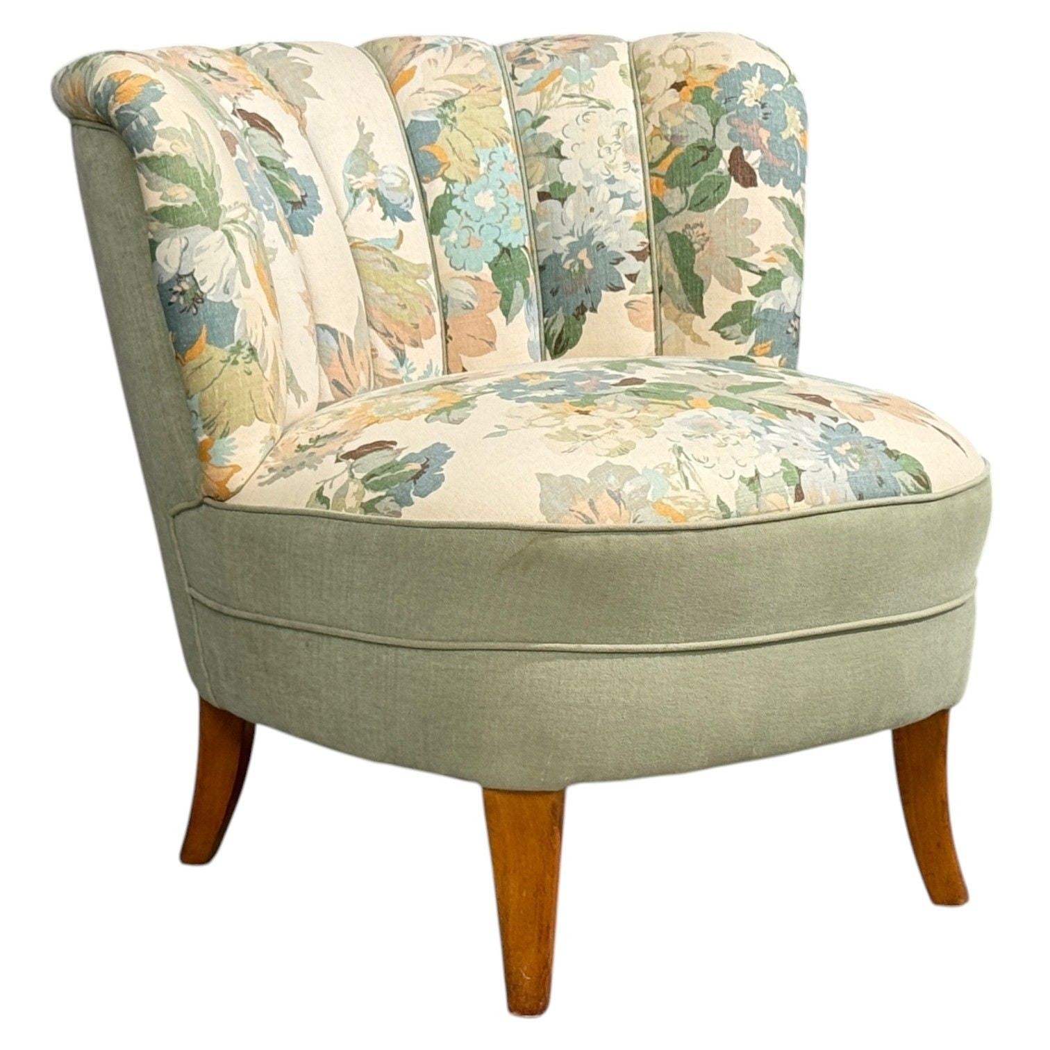 Swedish Modern, Lounge Chair, Floral Fabric, Beech, Sweden, 1950s