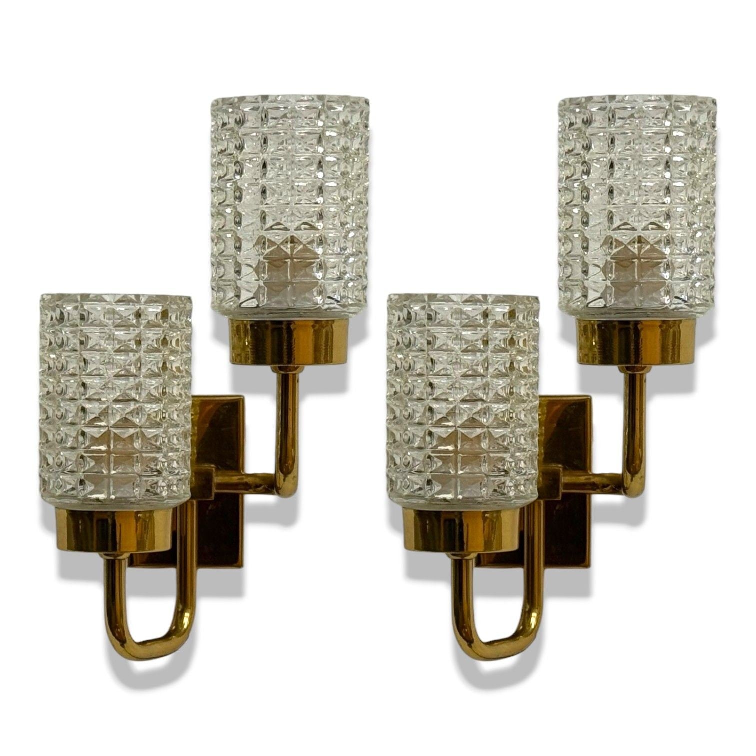 Malmö Metallvarufabrik, Glass, Patinated Brass, Wall Sconces, Sweden, 1960s