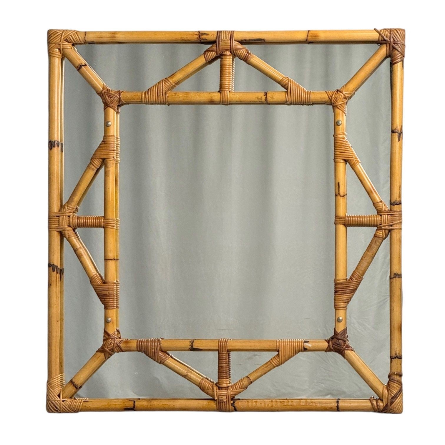 Italian Modern, Bamboo, Glass, Wall Mirror, Italy, 1950s