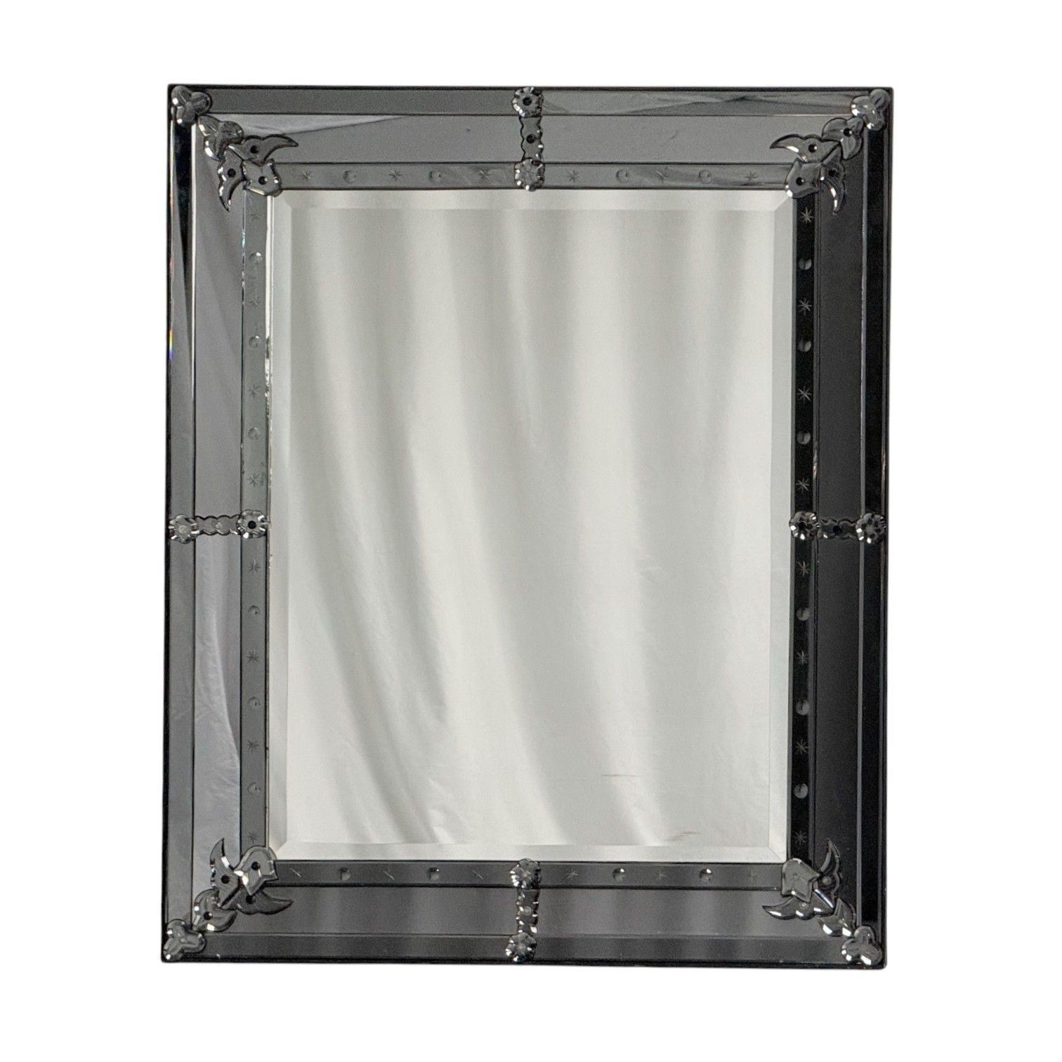 American Modern, Etched Glass, Grey Shadowbox Mirror, USA, 1980s