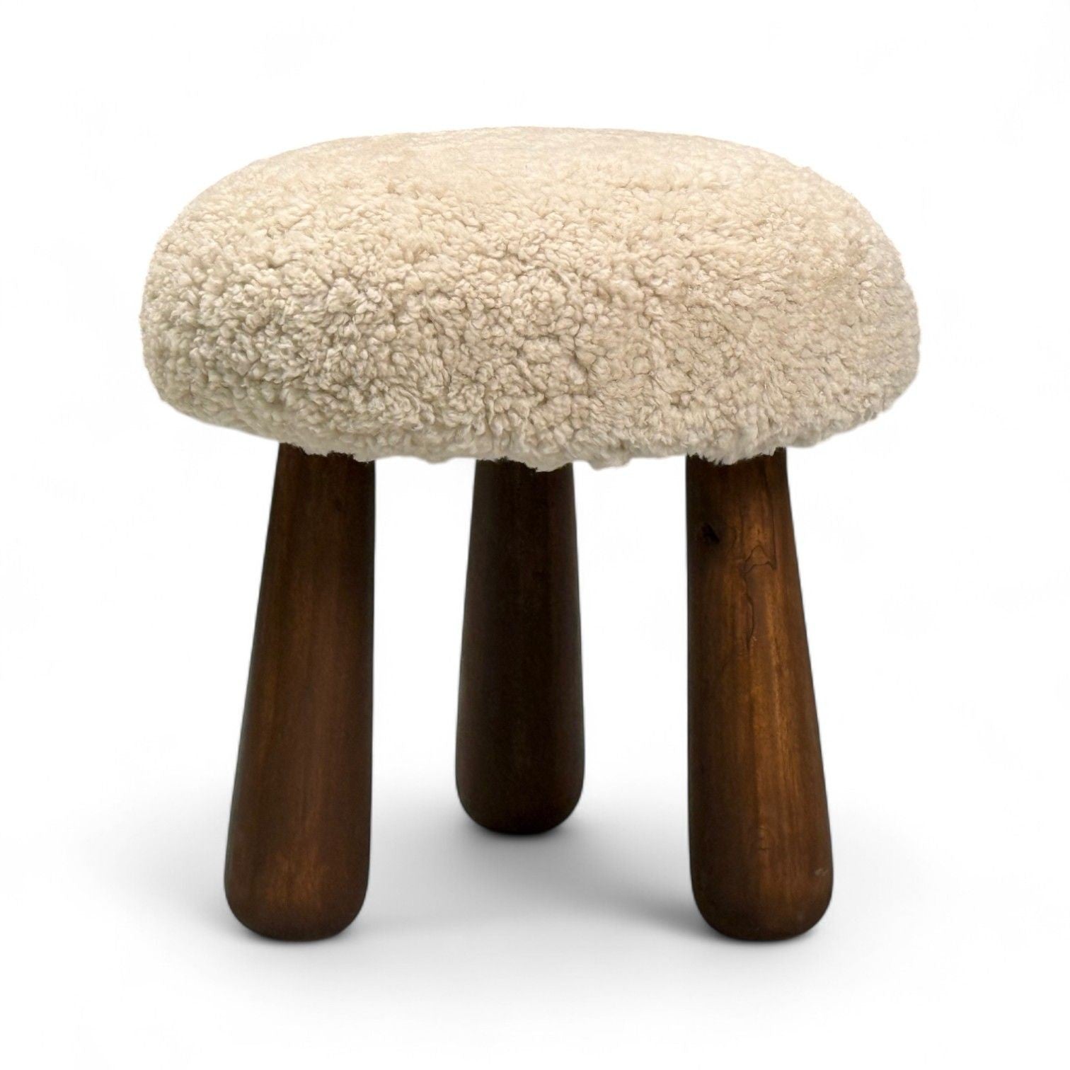 Contemporary, Danish Modern, Sheepskin Stools, Beige Sheepskin, Maple, 21st C.