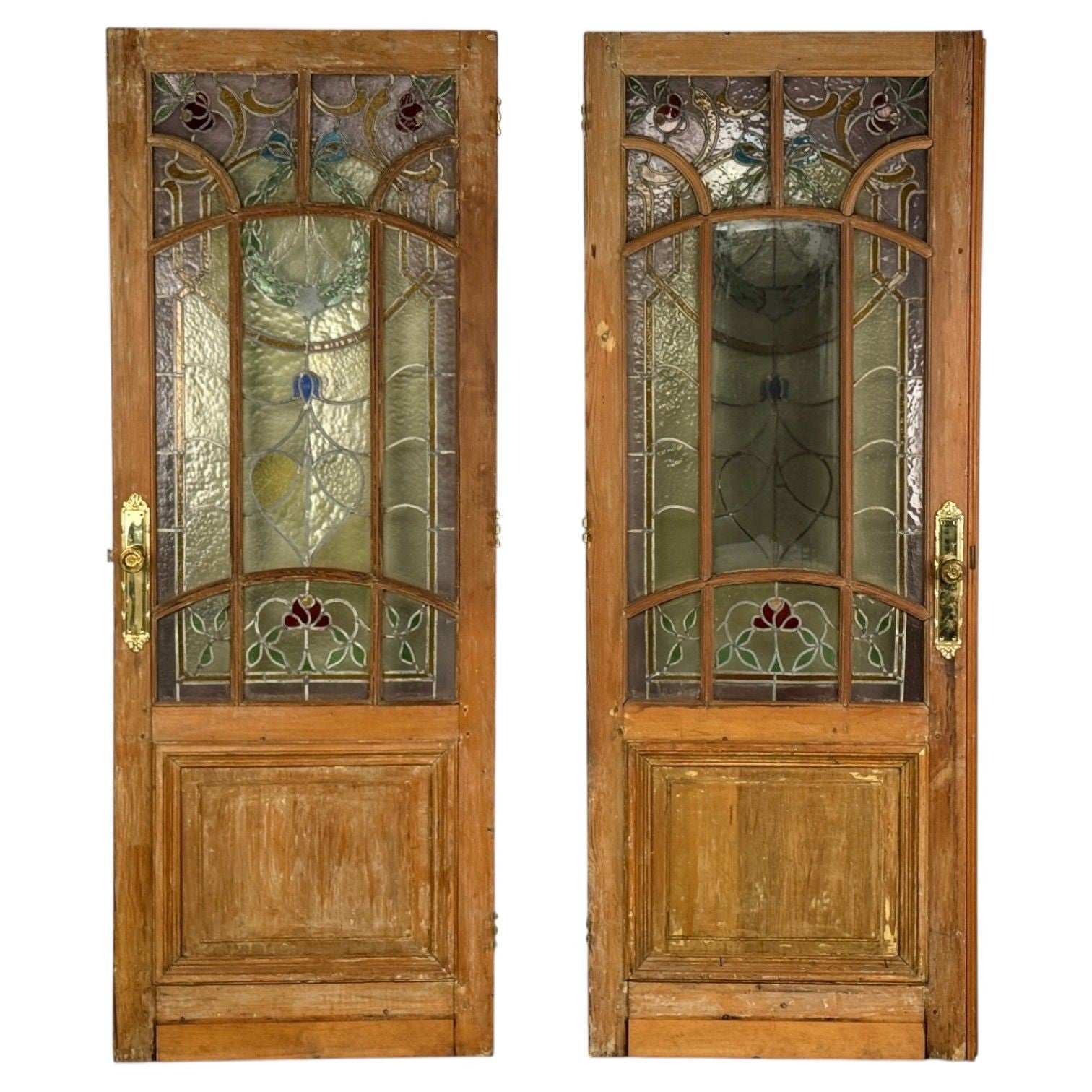 Neoclassical, Wood, Art Glass, Large Stained Glass Doors, Italy, 1930s