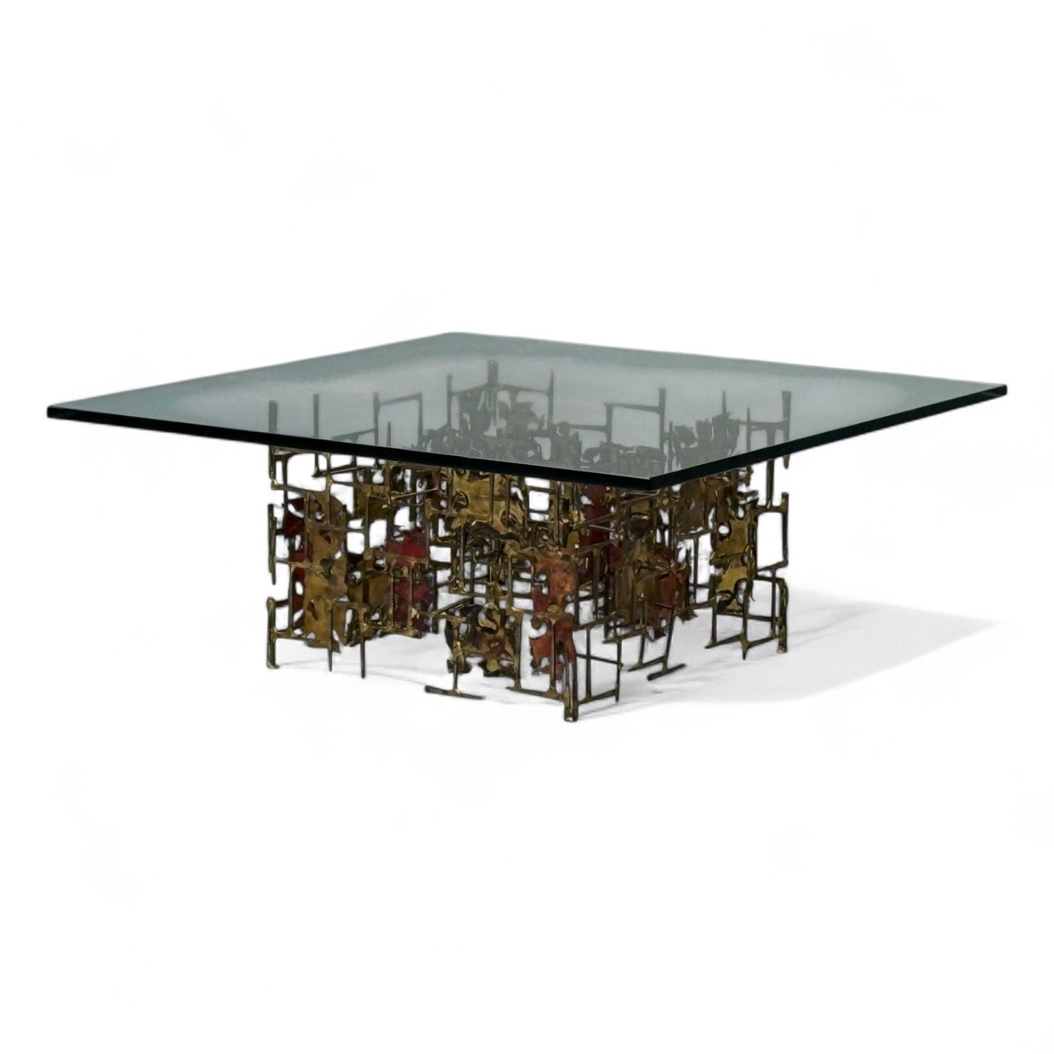Silas Seandel Style, Brutalist Modern, Metal, Glass, Coffee Table, USA, 1970s