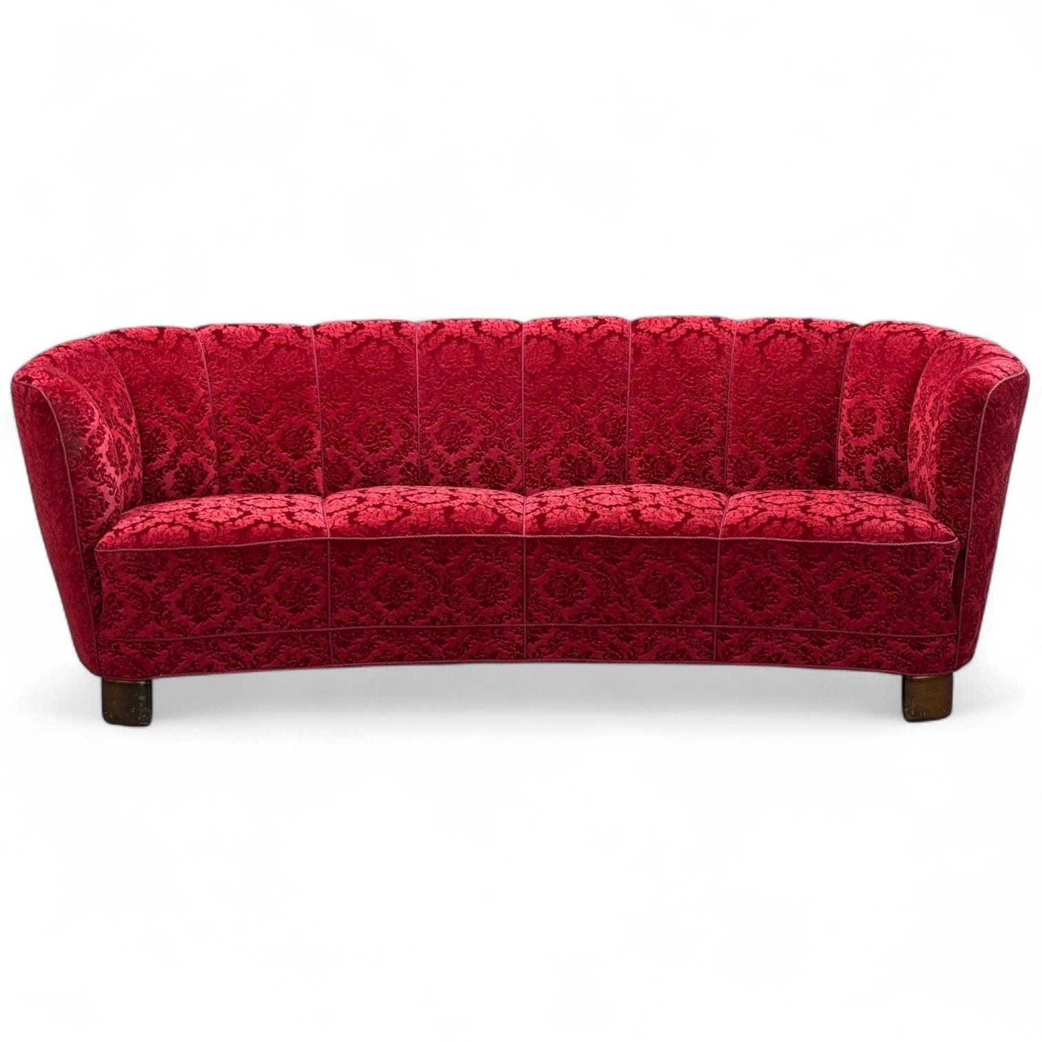 Danish Cabinetmaker, Oak, Fabric, Curved Banana Sofa, Denmark, 1960s