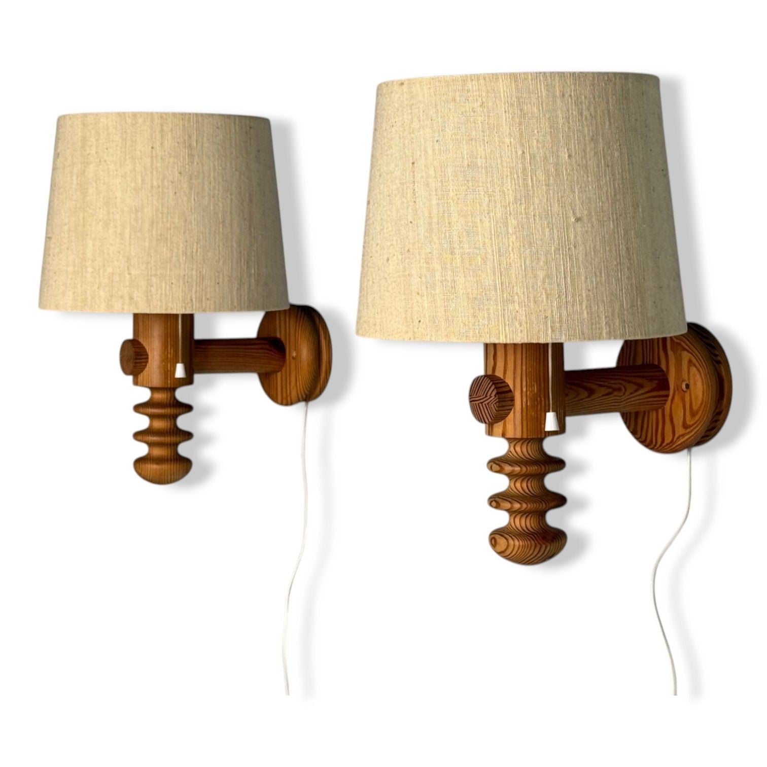 Uno Kristiansson, Swedish Modern, Pine, Fabric, Large Sconces, Sweden, 1970s