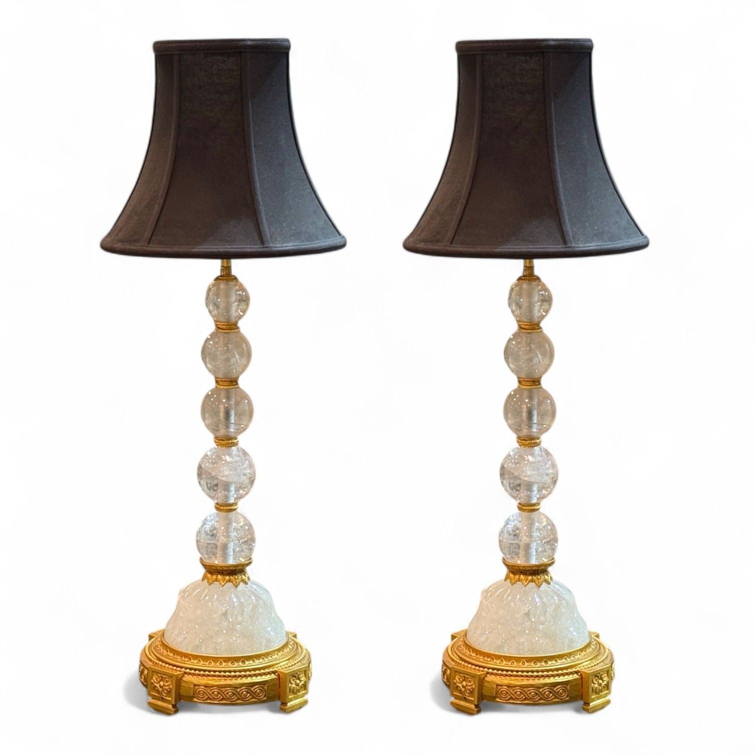 Hollywood Regency, Rock Crystal, Bronze, Table Lamps, France, 1960s