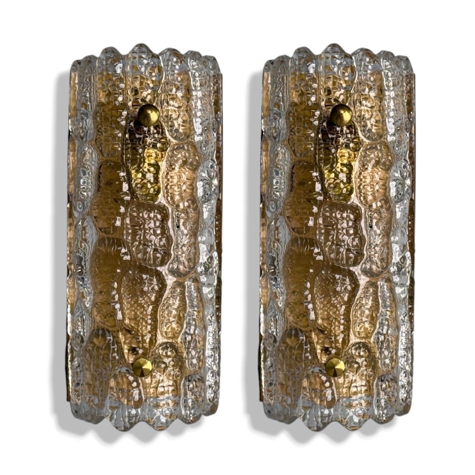 Carl Fagerlund, Textured Glass, Brass, Wall Lights, Sweden, 1960s