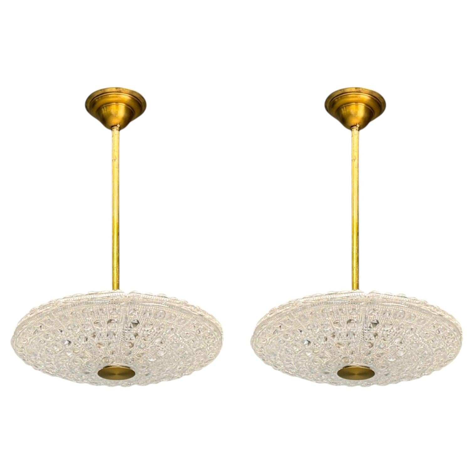 Carl Fagerlund, Brass, Glass, Pendant Lights, Sweden, 1940s