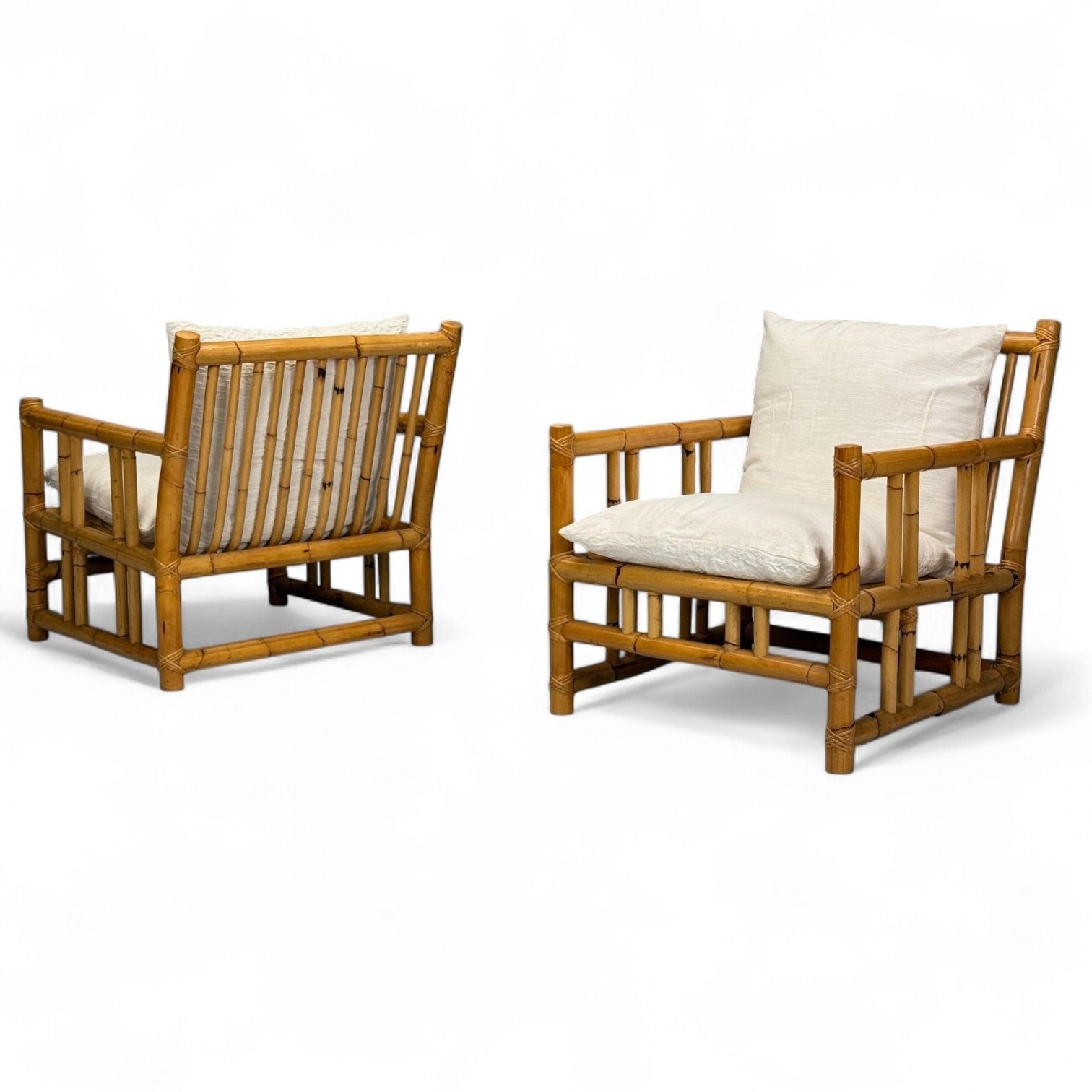Italian Modern, Indian Cane, Bamboo, Lounge Chairs, Italy, 1960s