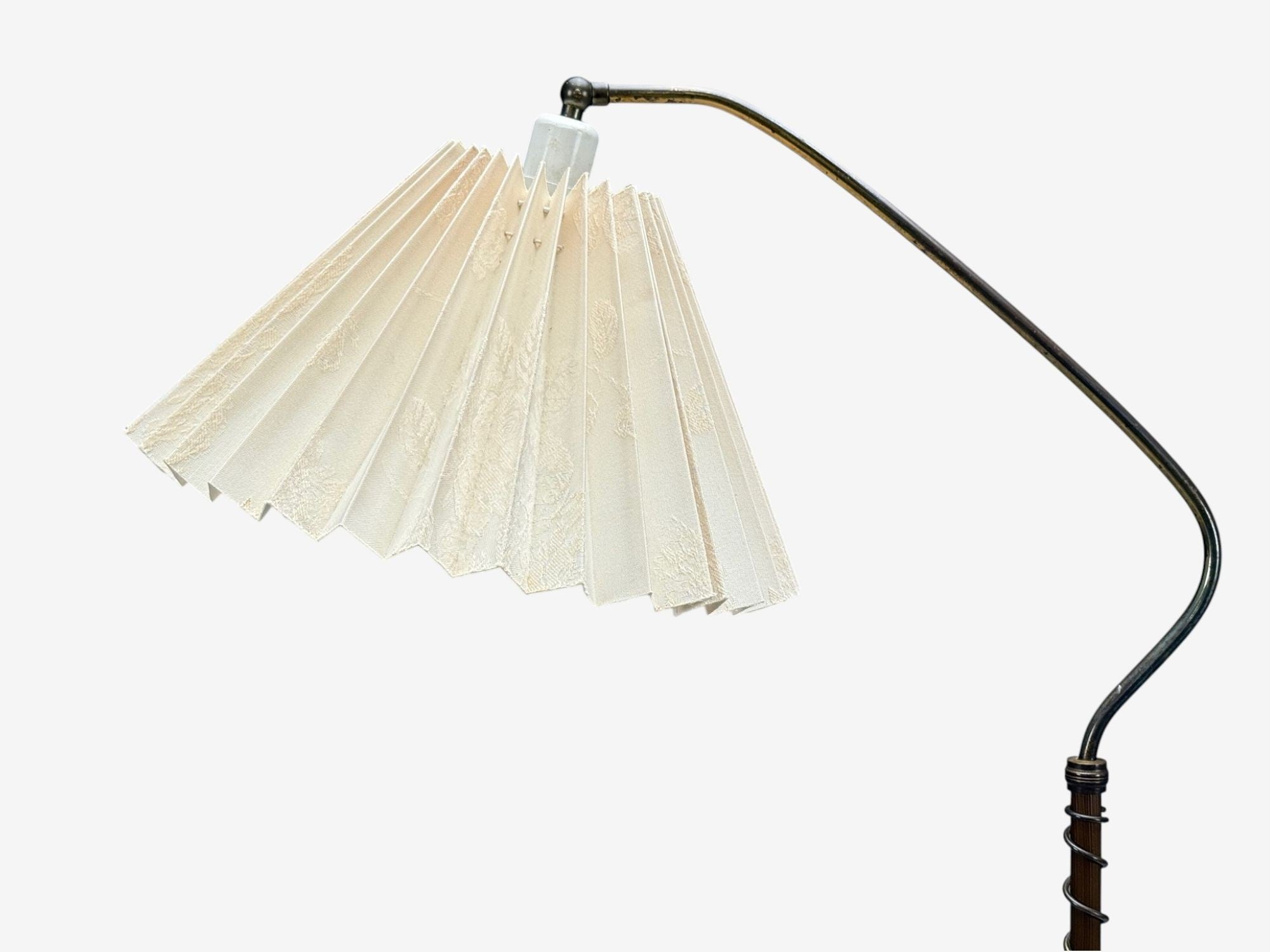 Swedish Modern, Brass, Fabric, Floor Lamp, Sweden, 1950s