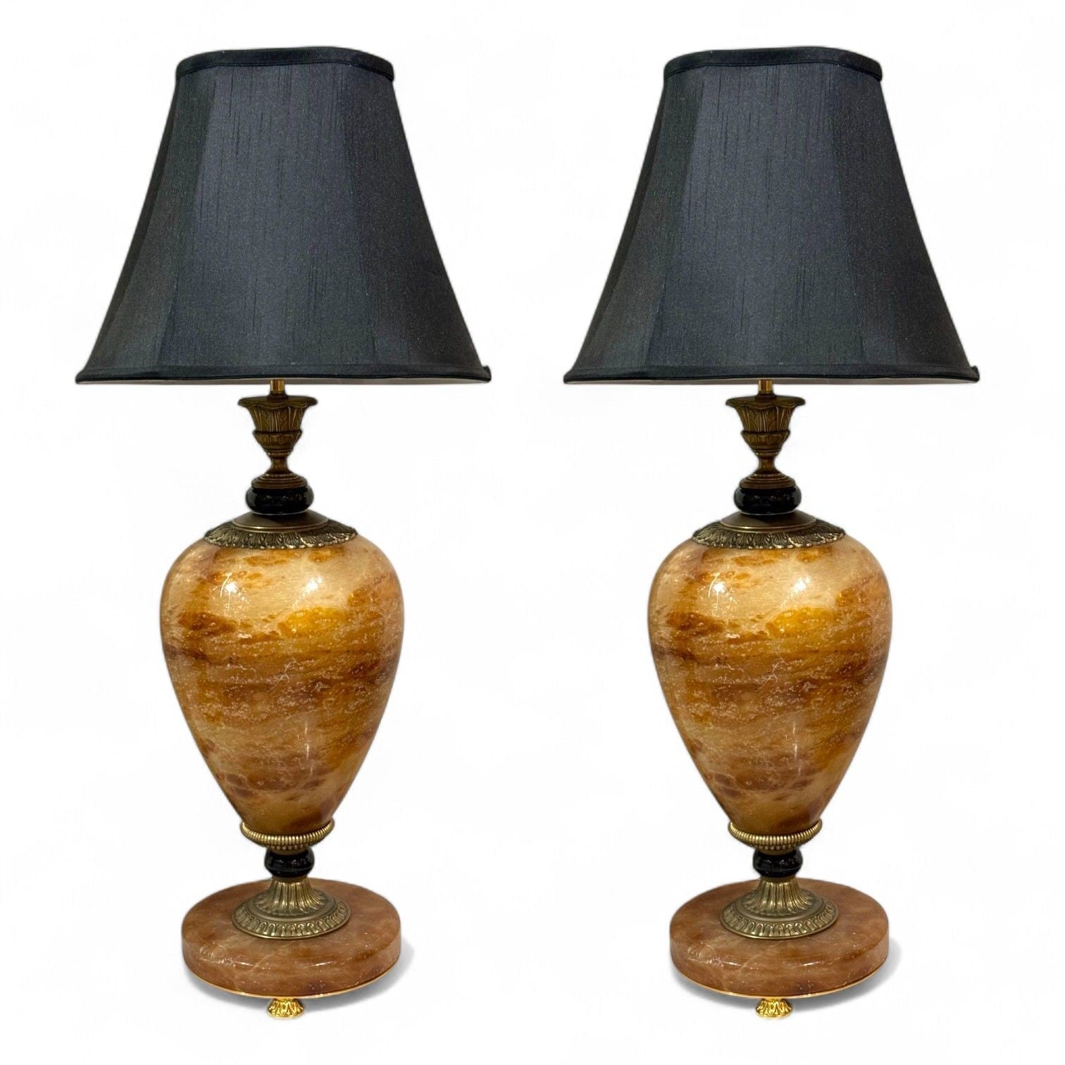 Louis XVI Style, Onyx, Bronze, Table Lamps, France, 1930s