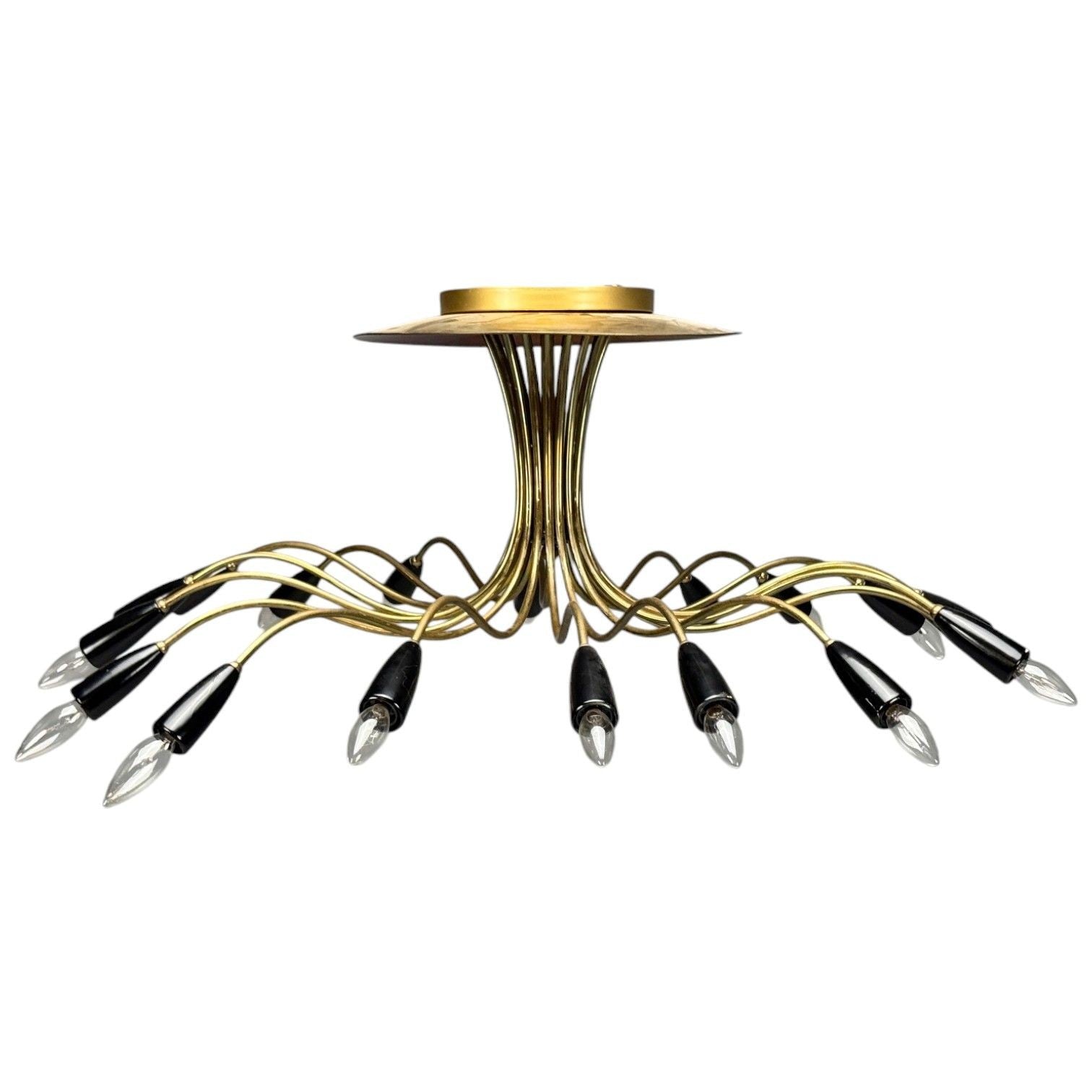 Italian Modern, Enameled Metal, Brass, Chandelier, Italy, 1960s