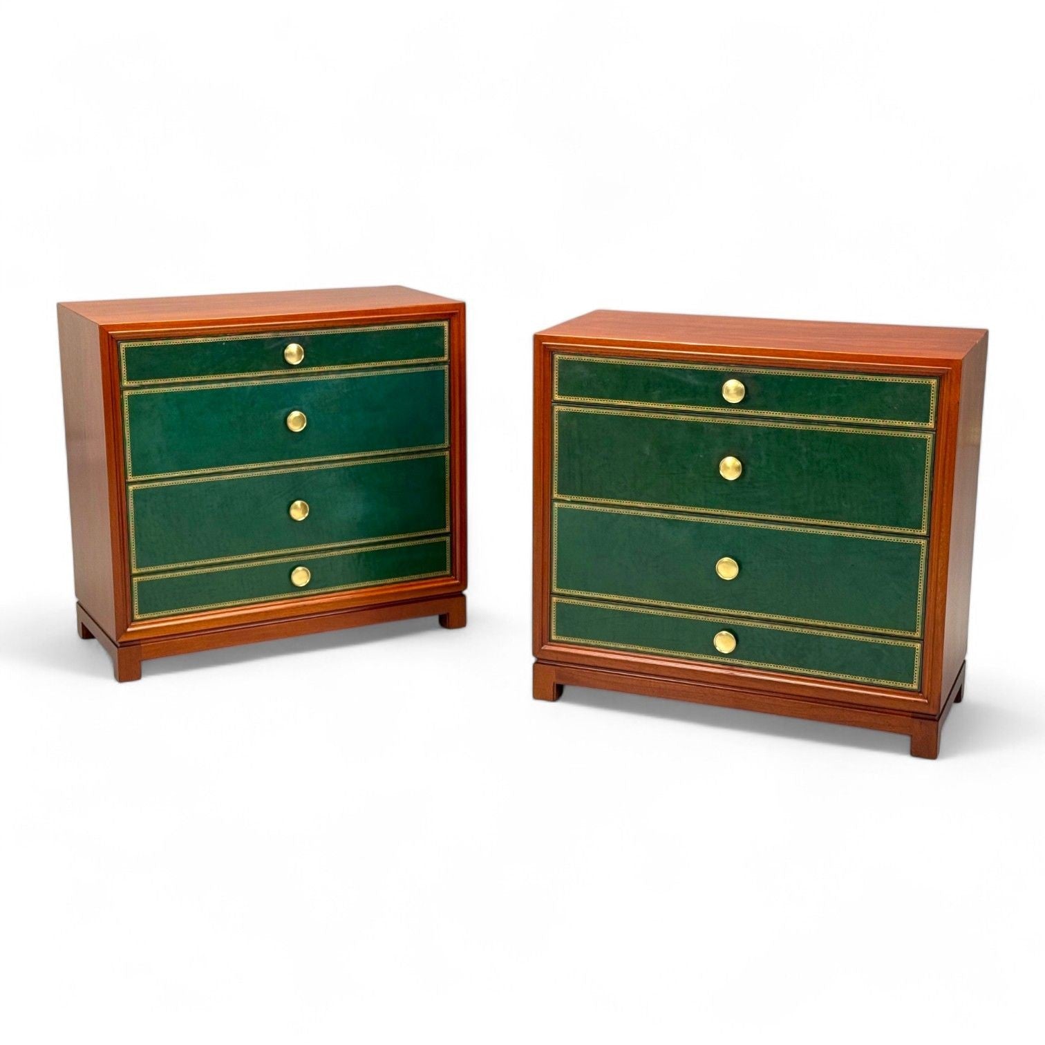 Tommi Parzinger, Wood, Brass, Green Leather, Chests of Drawers, USA, 1950s