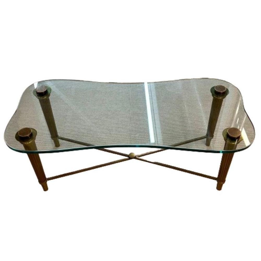 French Neo-Classical Glass Top Coffee Table, Mid-Century Modern PE Guerin Style