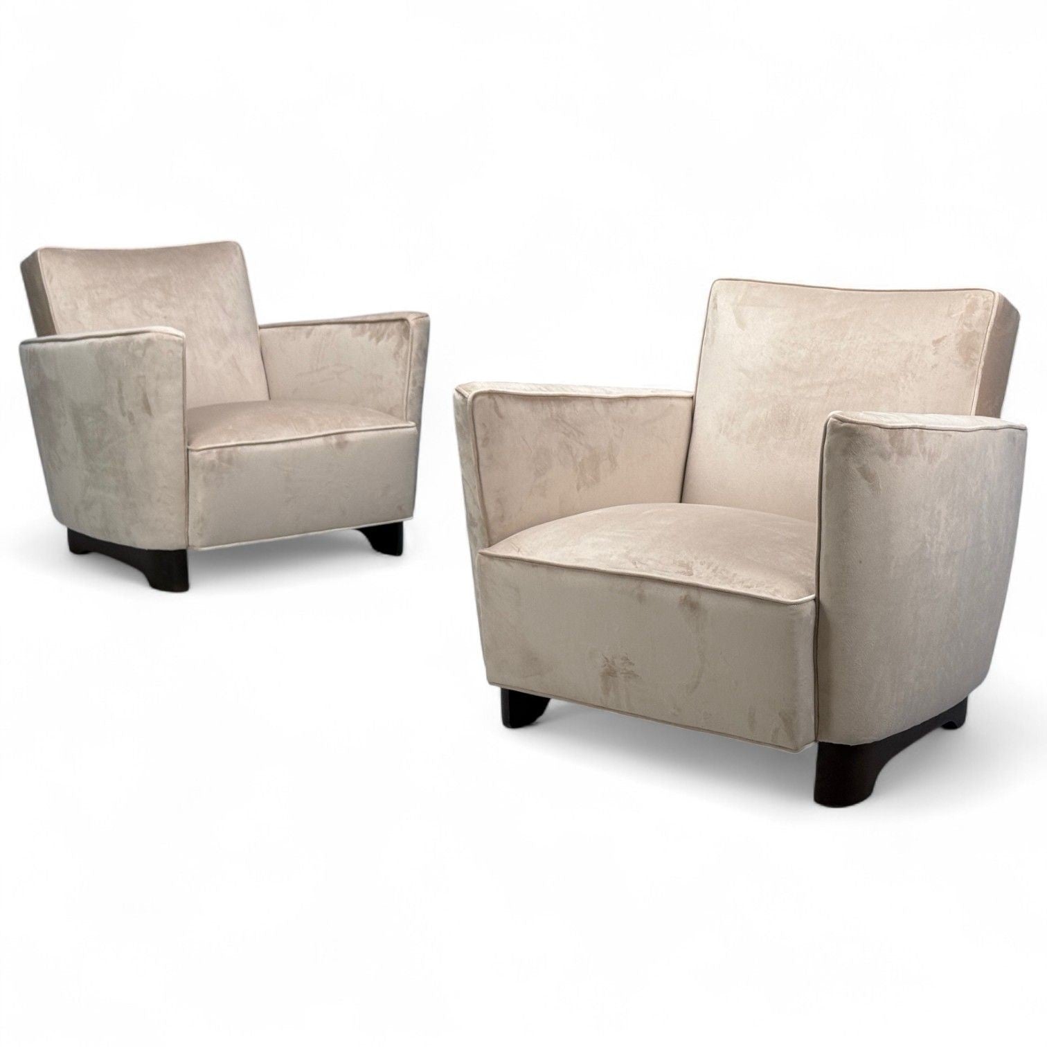 Slagelse Mobelfabrik, Beige Velvet, Beech, Lounge Chairs, Denmark, 1940s
