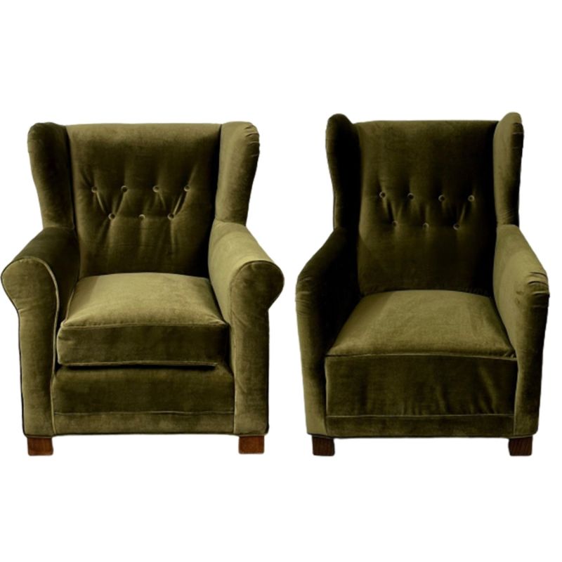 Compatible Pair Danish Cabinetmaker Wingback Lounge Chairs, Fritz Hansen Style