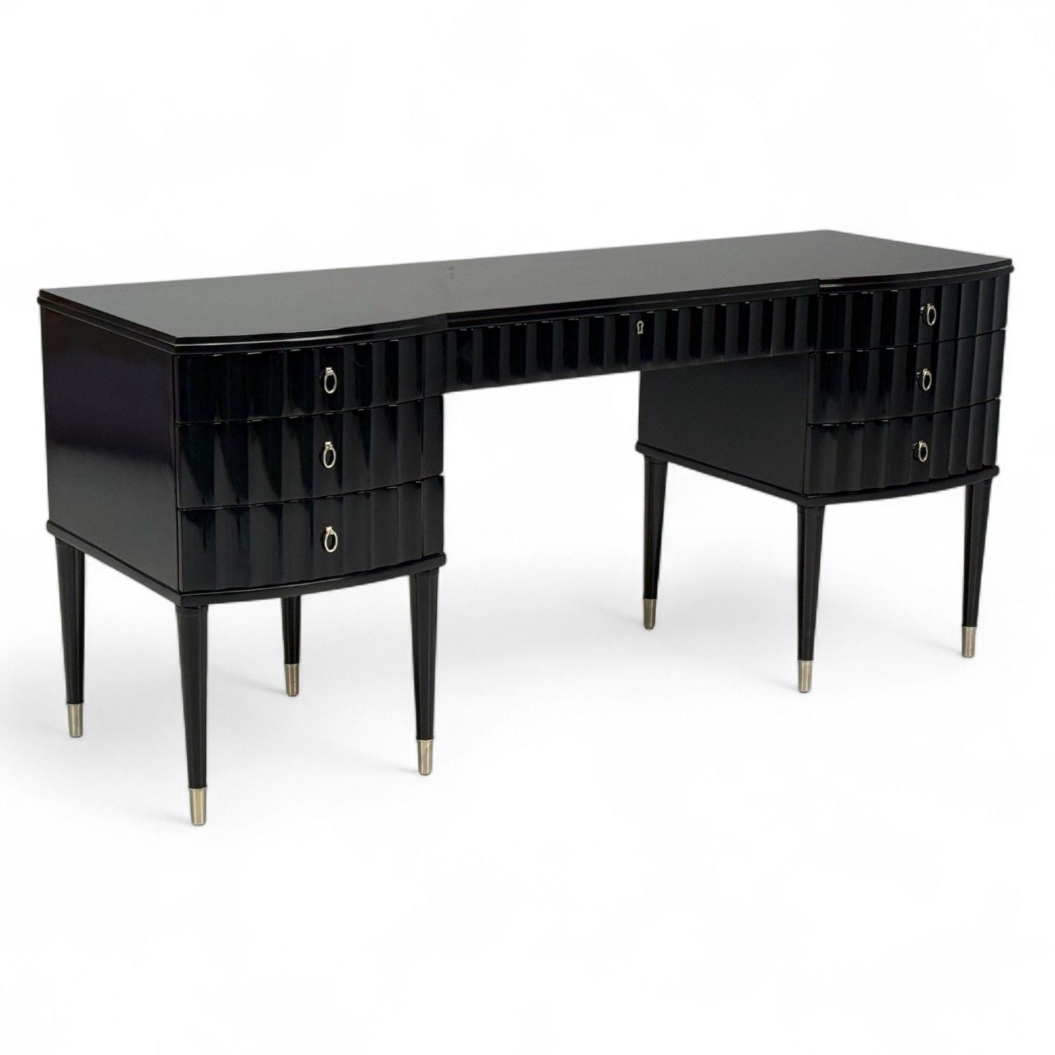 Baker, Hollywood Regency, Black Lacquer, Chrome, Writing Desk, USA, 21st C.