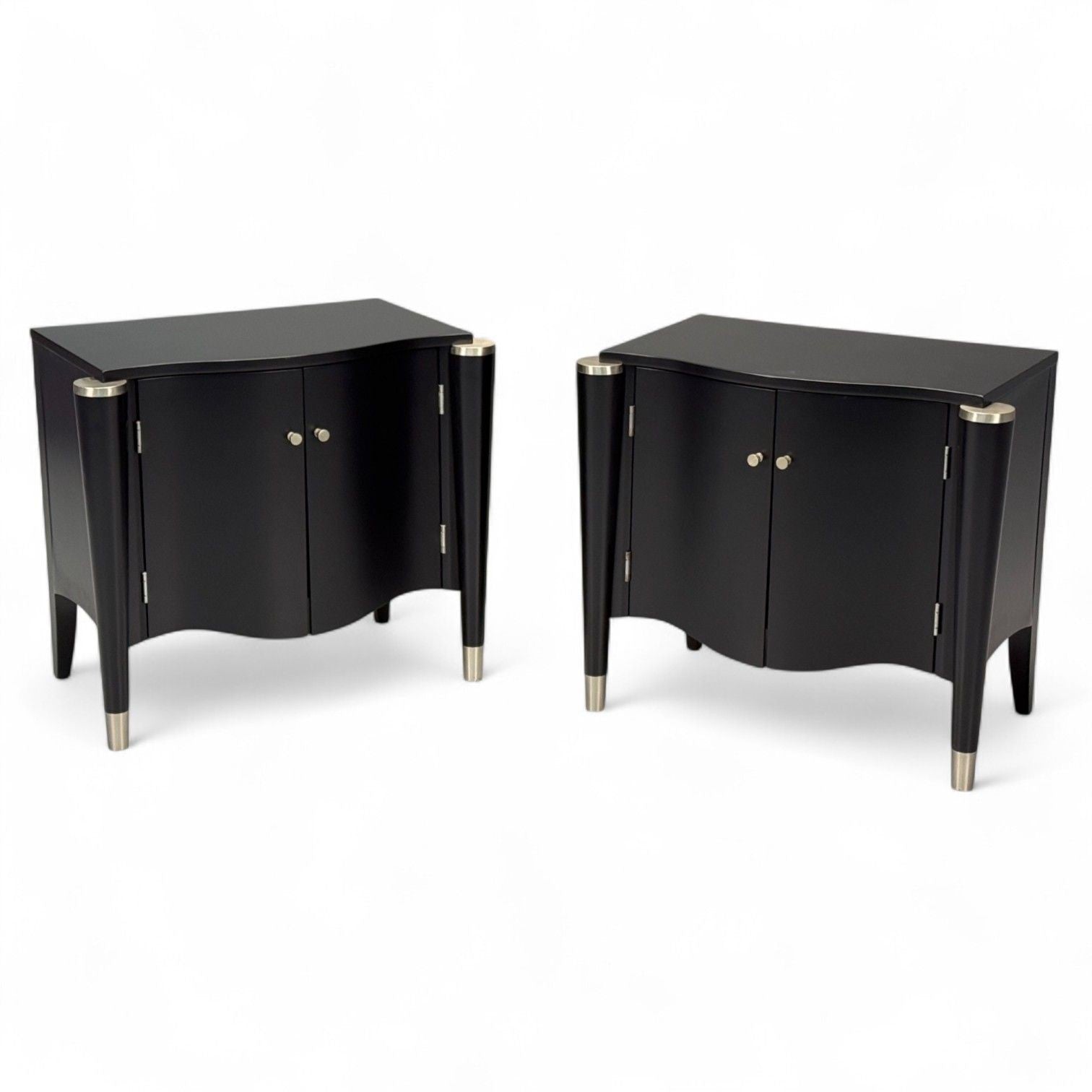 Hollywood Regency, Black Lacquer, Chrome, Nightstands, USA, 1970s