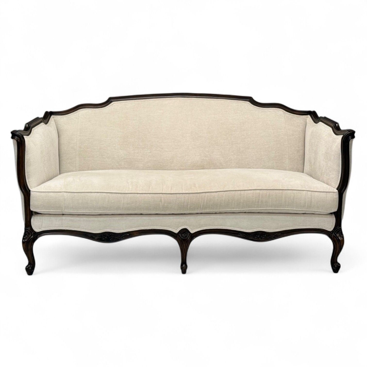 Louis XV Style, Mahogany, Beige Fabric, Sofa, France, 20th C.