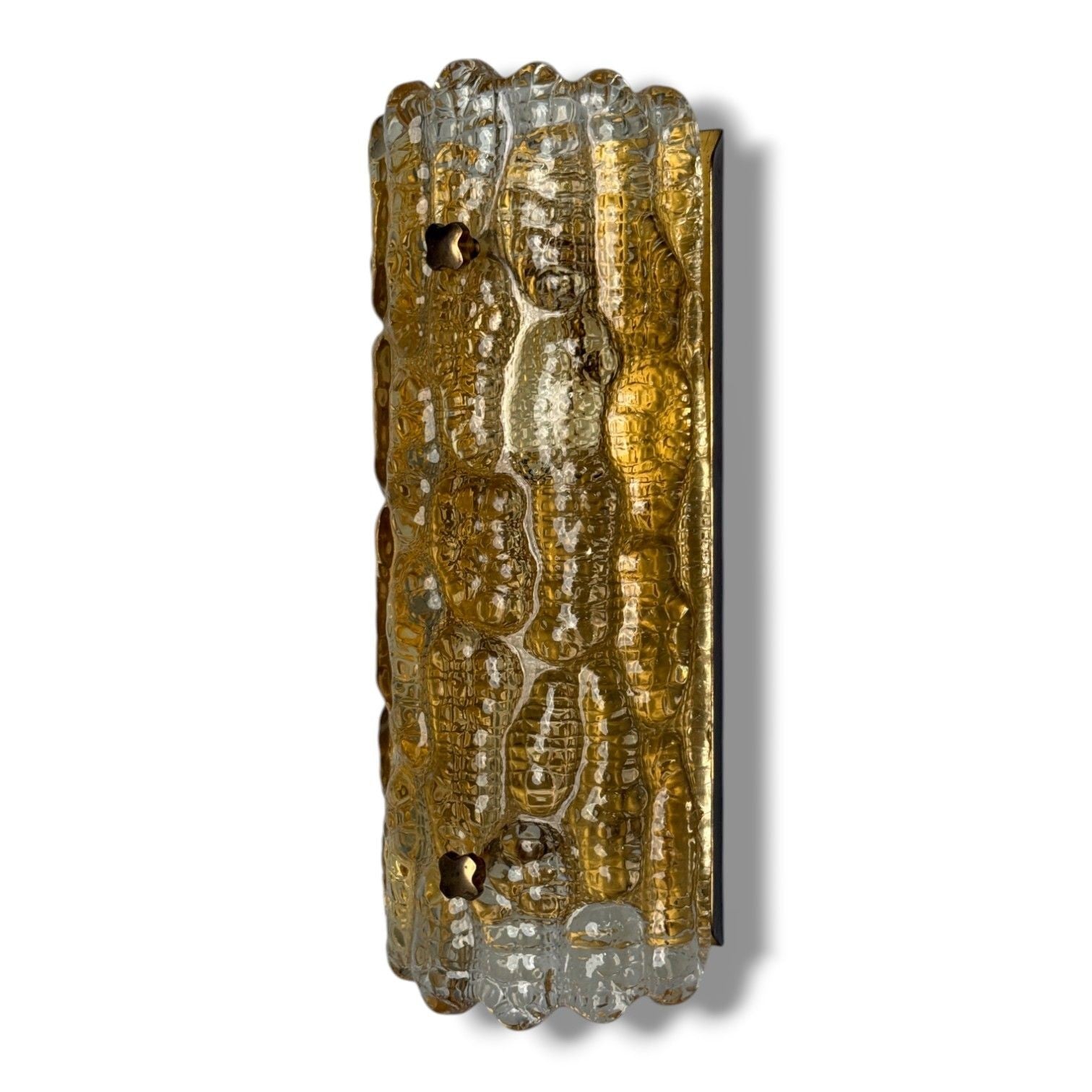 Lyfa, Textured Glass, Patinated Brass, Wall Light, Sweden, 1970s