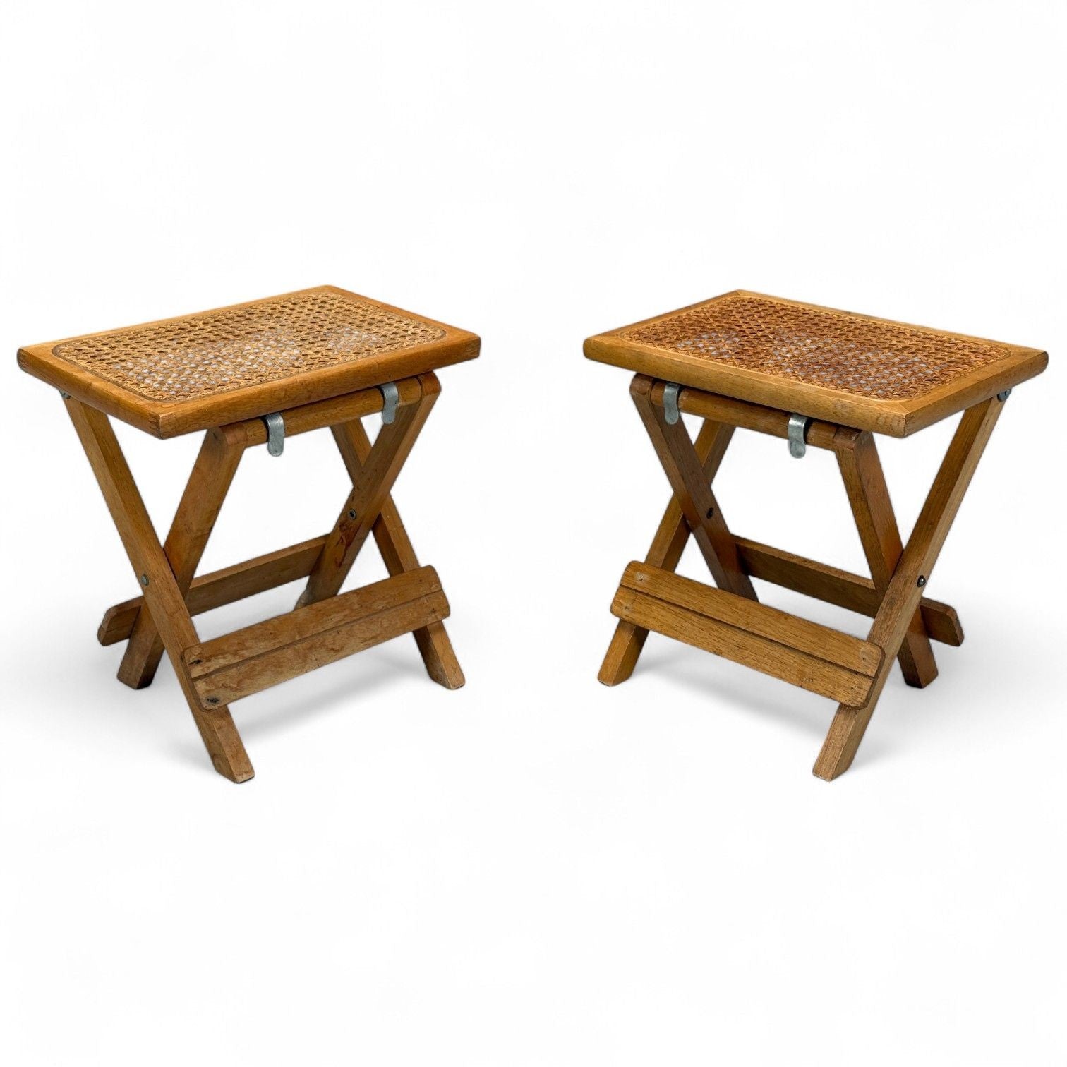 Danish Modern, Oak, Cane, Folding Side Tables, Denmark, 1970s