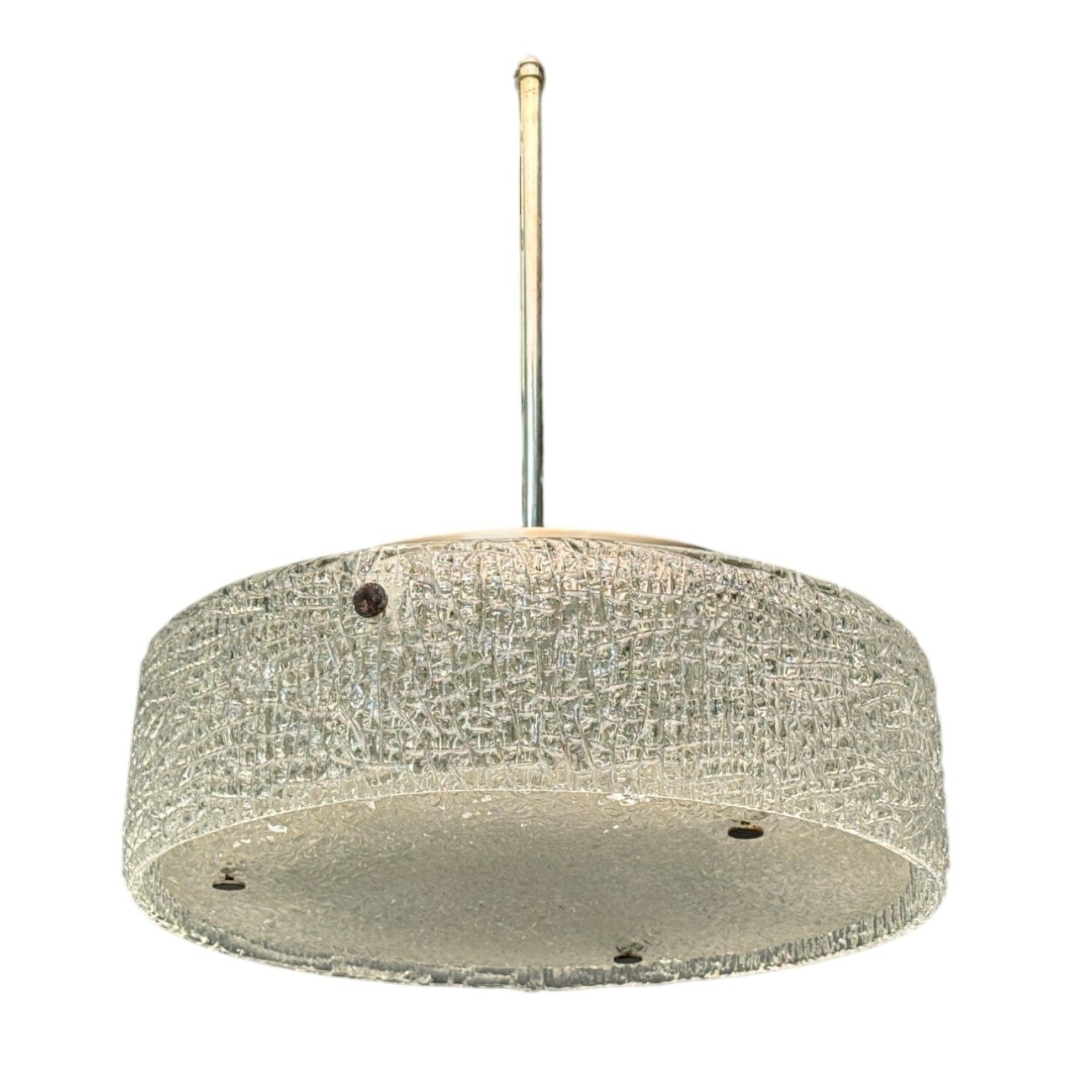 Kaiser Leuchten, Textured Glass, Nickel, Pendant Light, Germany, 1960s