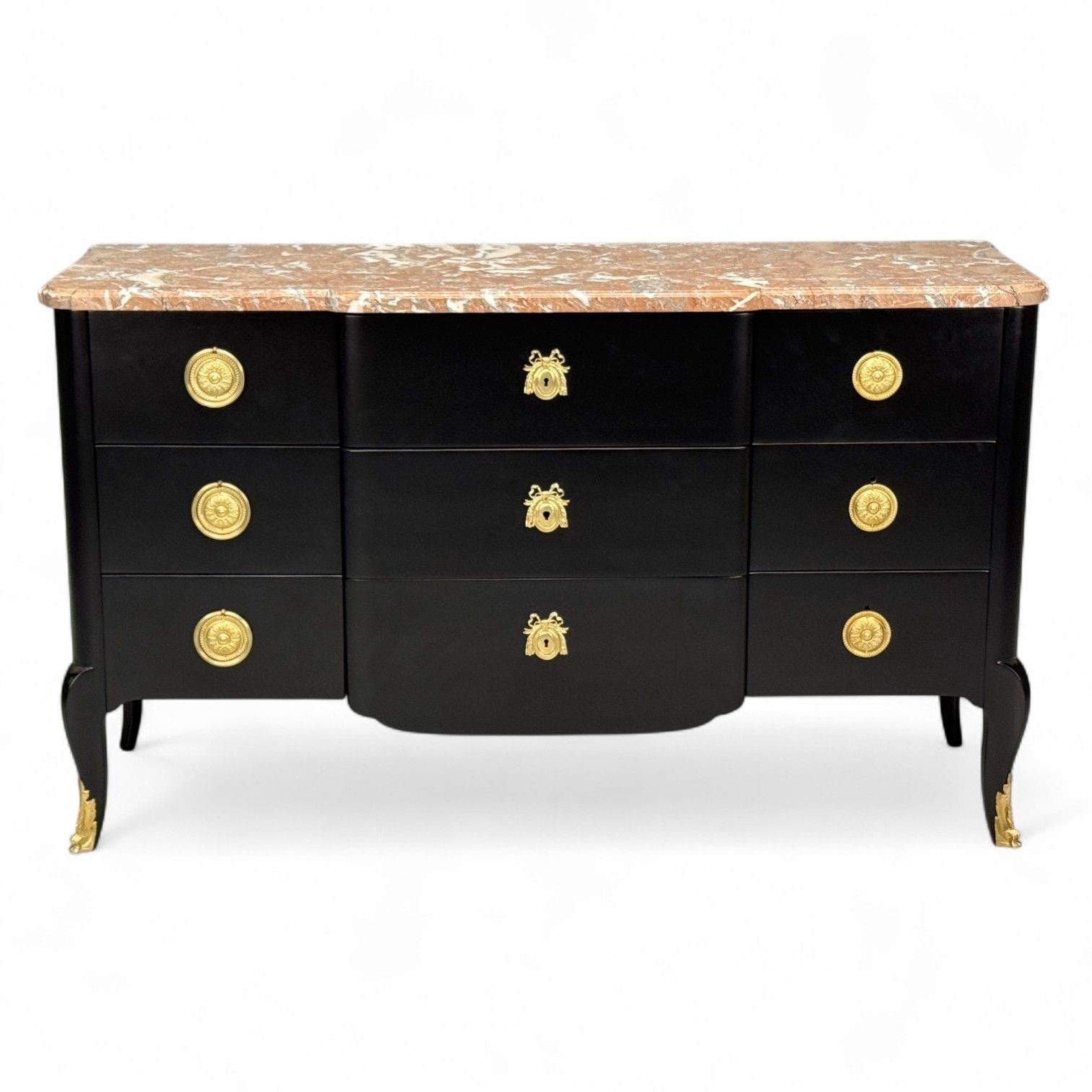 Maison Jansen, Mahogany, Bronze, Marble, Ebonized Commode, France, 1940s