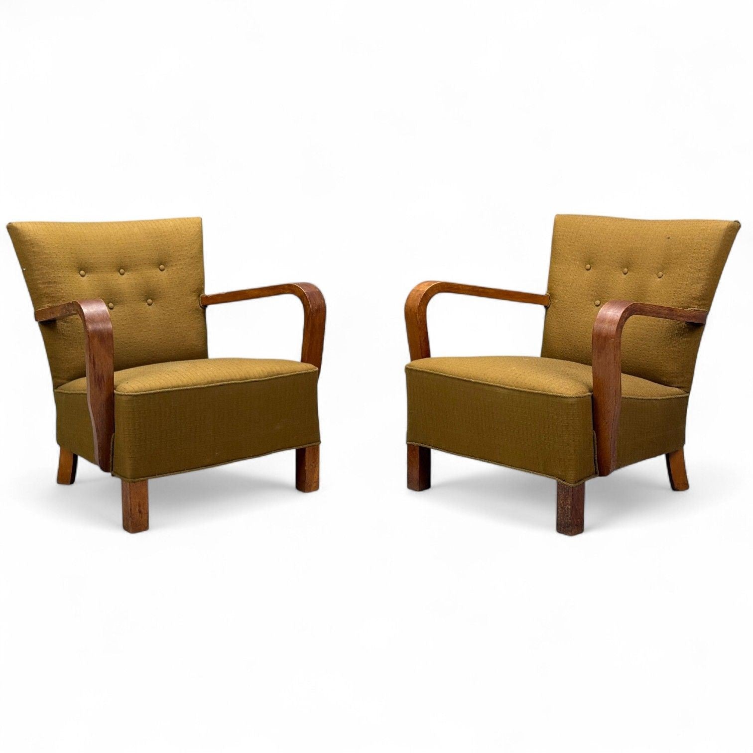 Danish Modern, Bentwood, Fabric, Lounge Chairs, Denmark, 1930s