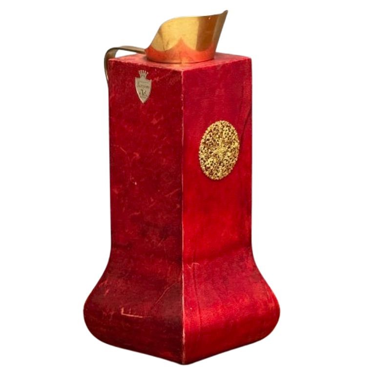 Aldo Tura, Italian Mid-Century Modern, Carafe, Brass, Red Lacquered Goatskin