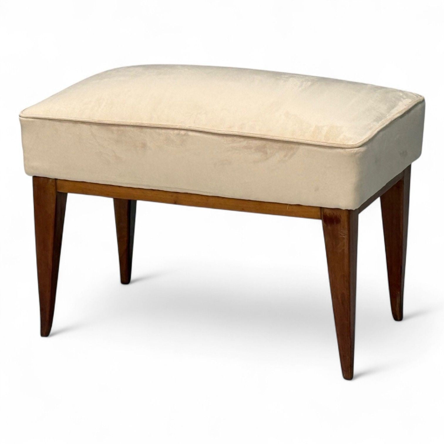 Guglielmo Pecorini, Stained Wood, Beige Velvet, Ottoman, Italy, 1950s