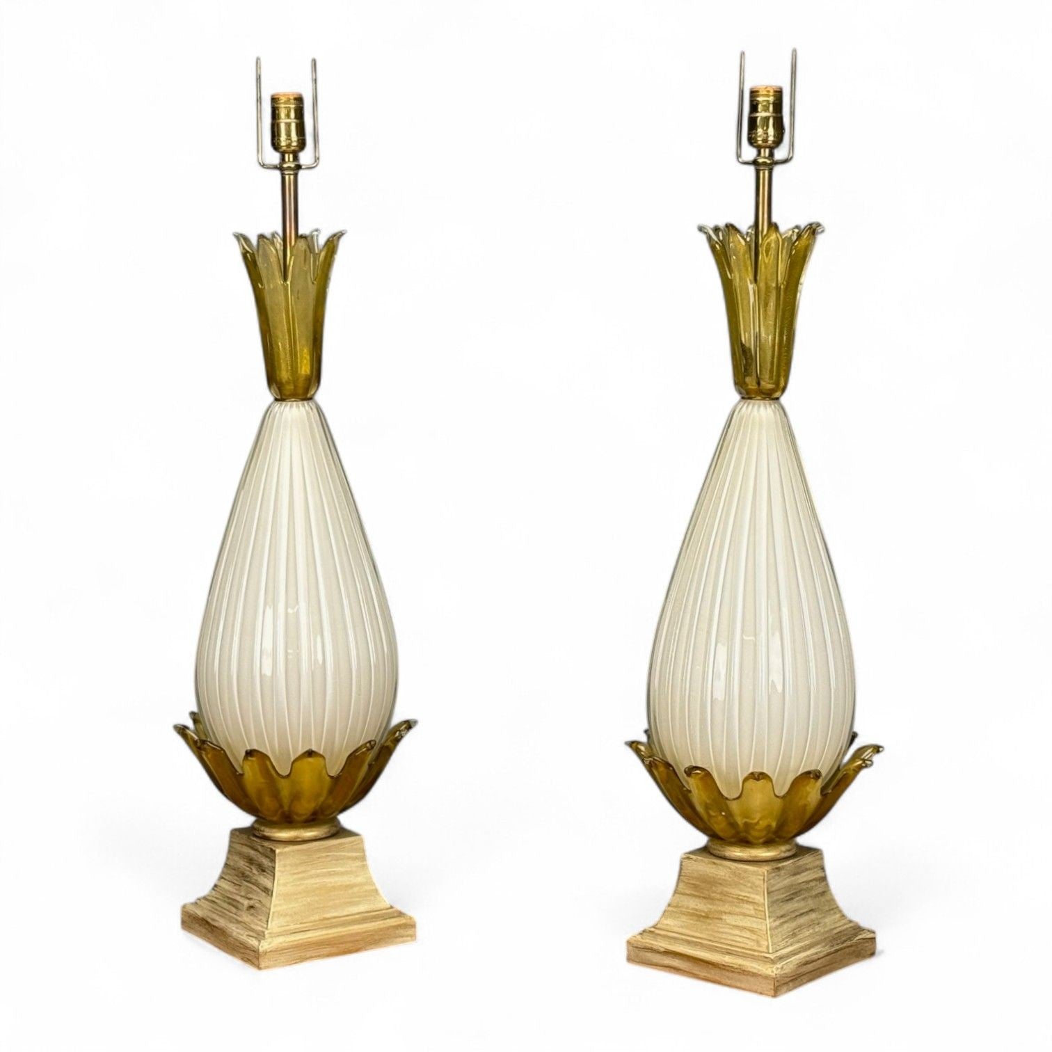 Italian Modern, Murano Glass, Wood, Large Table Lamps, Italy, 1940s